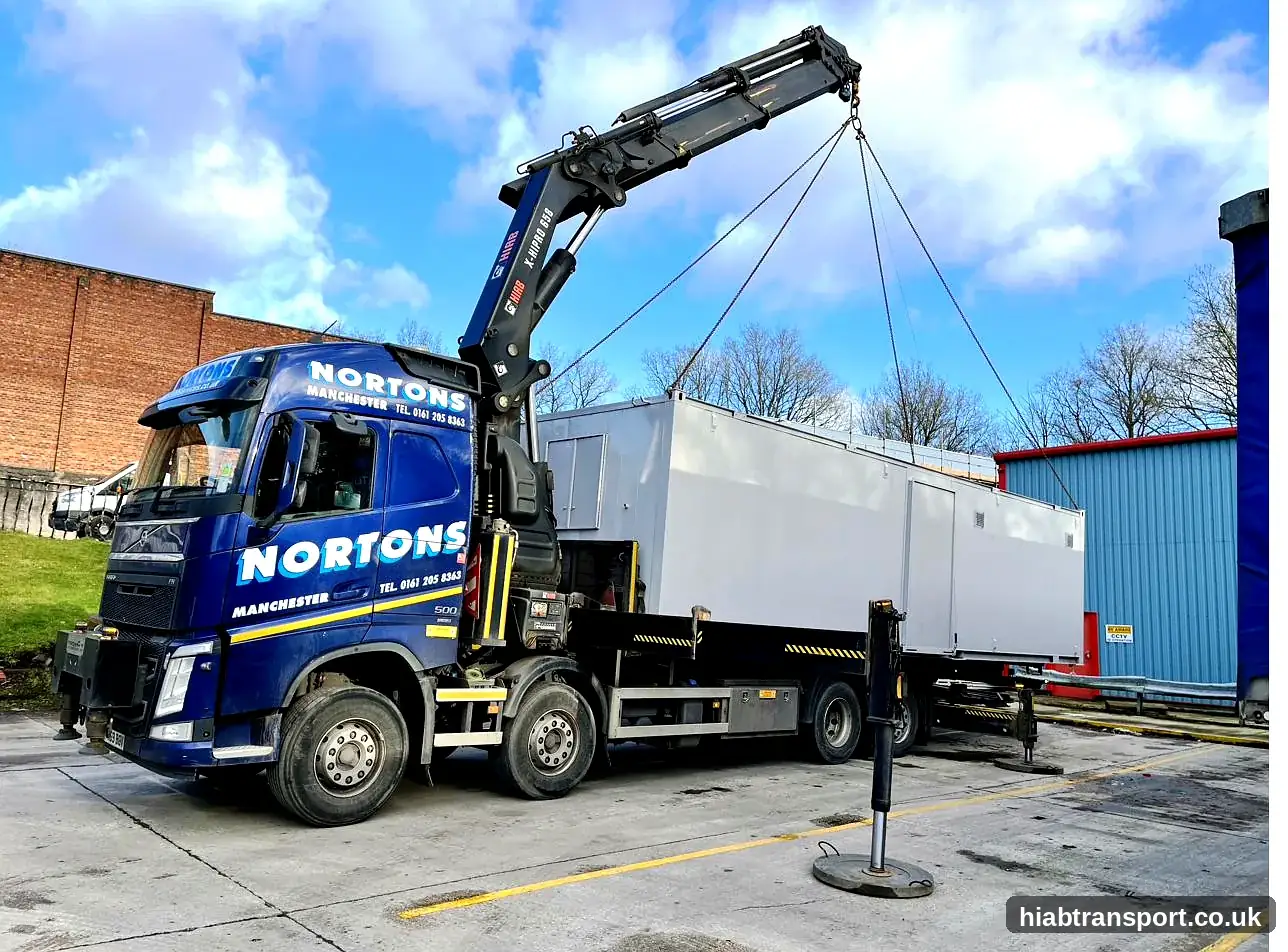 Portable cabin transport and placement HIAB North West UK