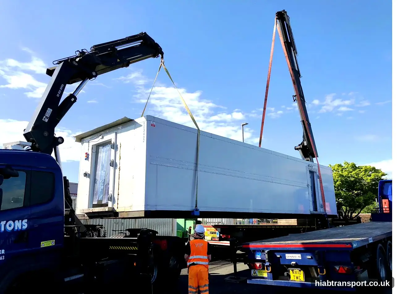 HIAB transport double portable cabin lift flatbed UK delivery