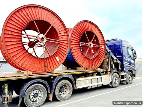 Large cable drums on flatbed, UK delivery