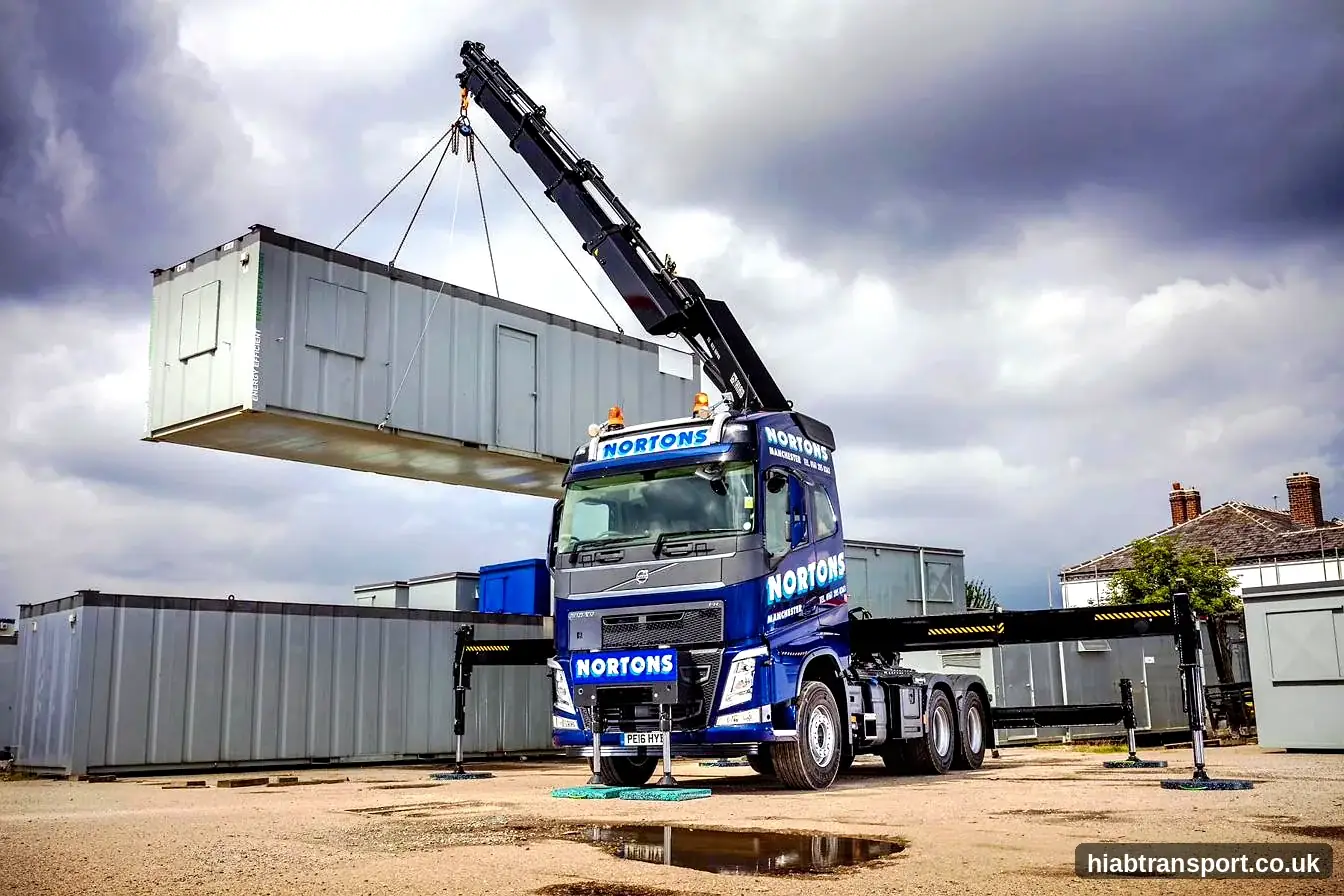 HIAB lifting modular cabin Manchester events logistics