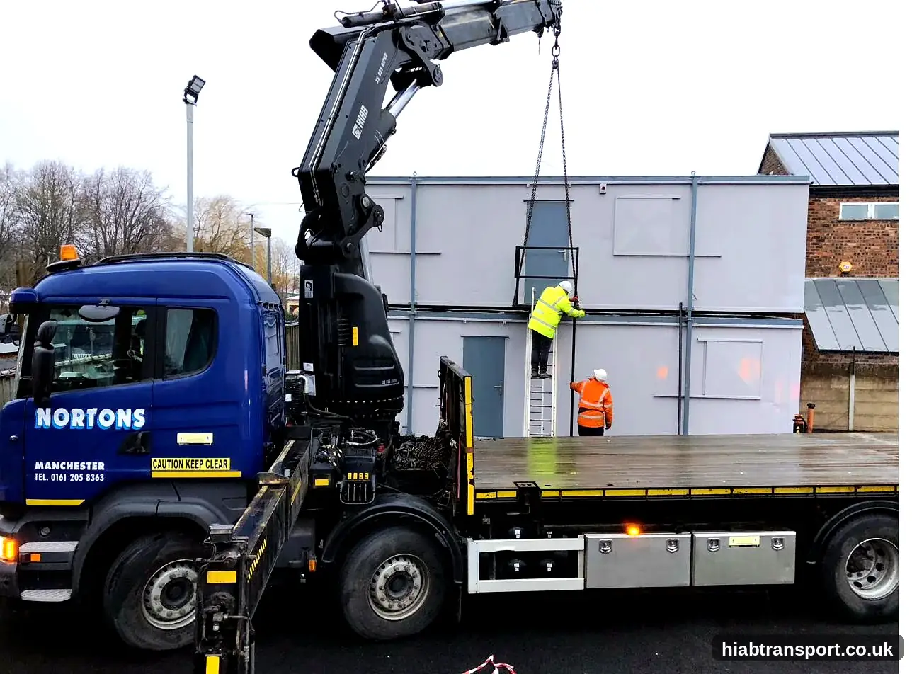 HIAB transport modular building installation UK storage distribution