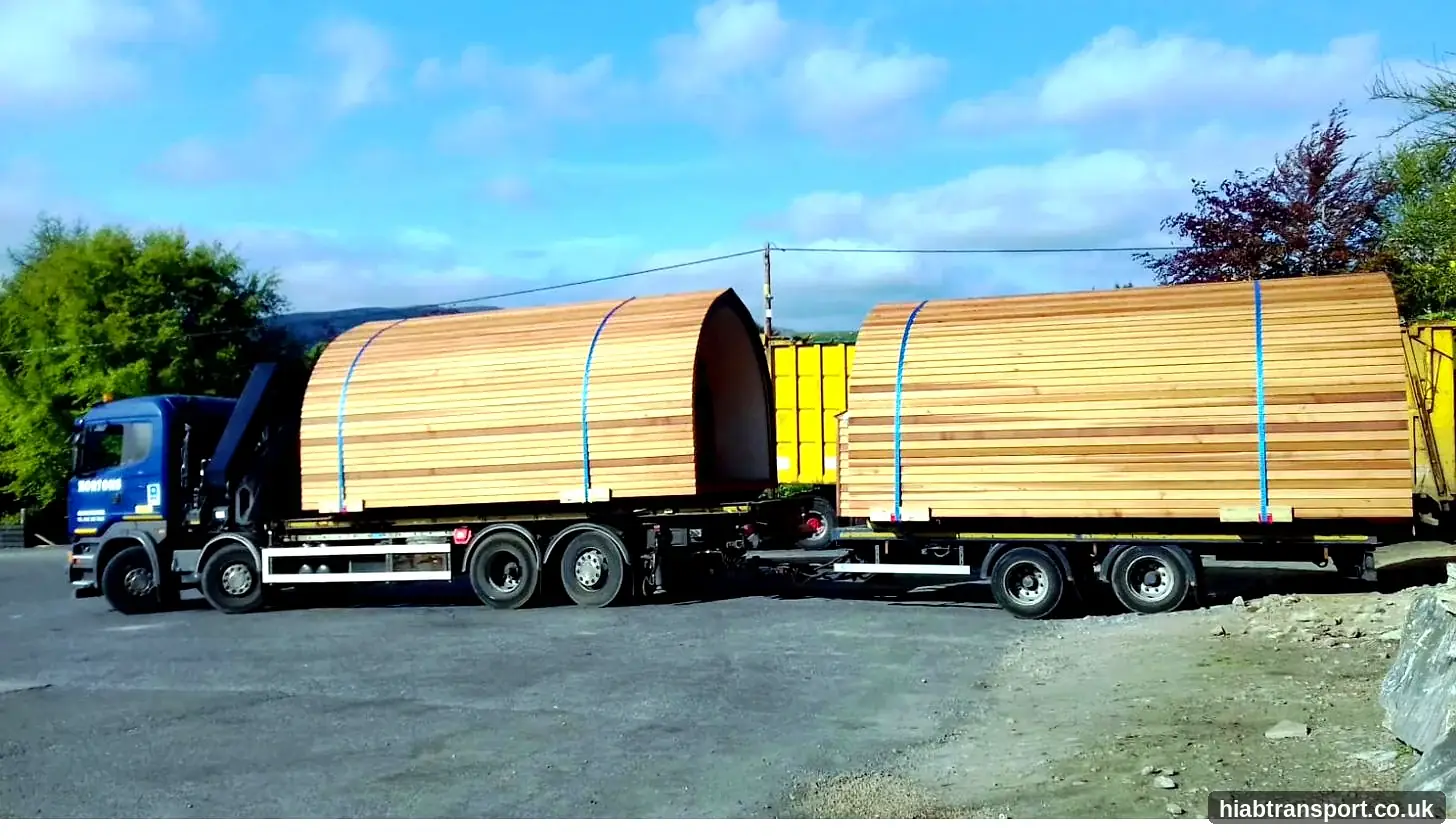 HIAB transport timber glamping pods haulage UK events logistics