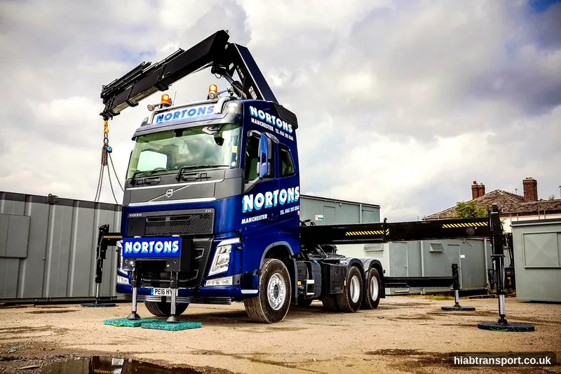 HIAB Transport Volvo FH truck with lorry loader crane in Manchester